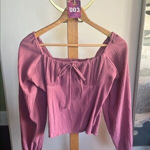 #3 Zara Pink Smocked Tie Front Blouse - Size Small?  PTP 15 stretches to 19